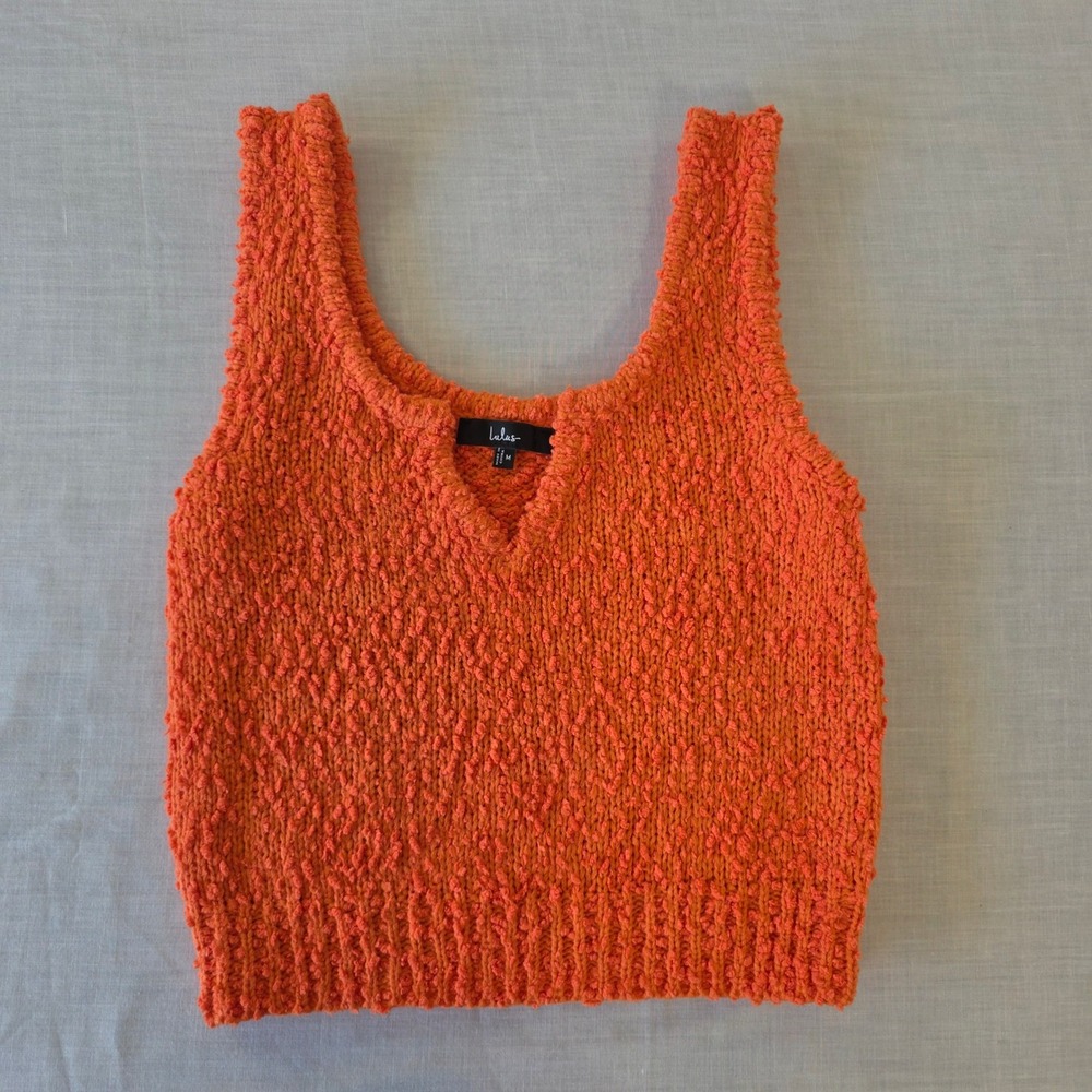 Lulus Easily The Cutest Knit Cropped Tank Top Medium Orange Chenille Cozy Summer